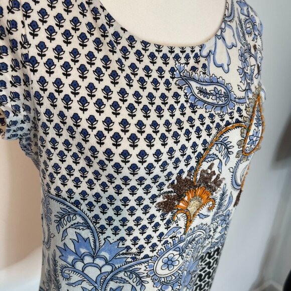 Chico's Blue & White Cap Sleeve Shirt size Small (Chico's 0) - Picture 4 of 5